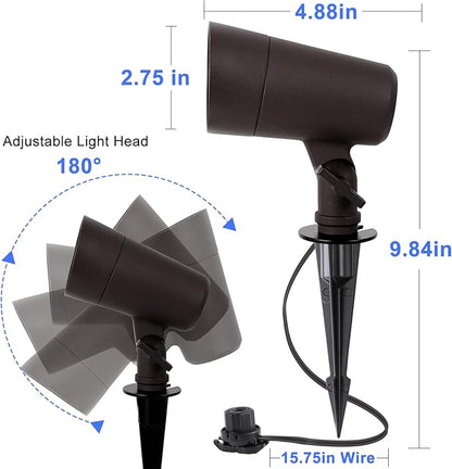 3CCT LED Landscape Lights with Connectors, 12V Low Voltage, 3000K/4000K/5000K Selectable, 3W, 200LM, Outdoor Waterproof Garden Pathway Lights Wall Tree Flag Spotlights with Spike Stand, 8 Pack