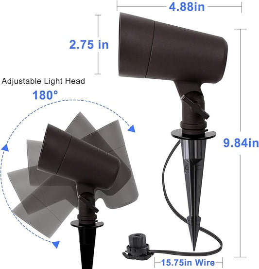 3CCT LED Landscape Lights with Connectors, 12V Low Voltage, 3000K/4000K/5000K Selectable, 3W, 200LM, Outdoor Waterproof Garden Pathway Lights Wall Tree Flag Spotlights with Spike Stand, 4 Pack
