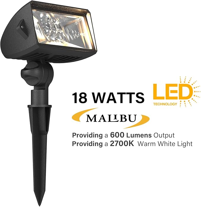 Malibu 18 Watt LED Low Voltage Landscape Floodlight with Optimal Range Wall Spotlights Waterproof Adjustable Light for Garden, Path, Lawn, Patios Security Flood Light 8401-4675-01