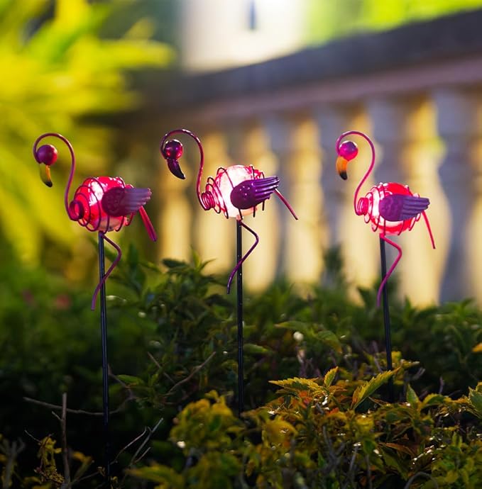 Stargarden 3 Pack Garden Solar Lights, Flamingo Solar Figurine Lights, Decorative Garden Stakes Waterproof Yard Decorations Outdoor for Pathway, Patio