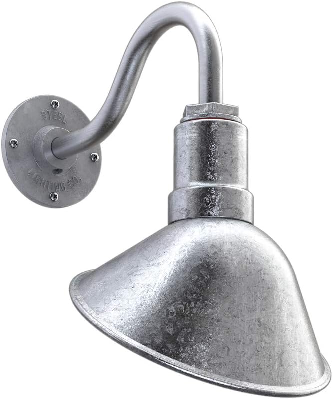 Steel Lighting Co. Venice Store Sign Light | for Outdoor Restaurant Accent Wall | 9 inch Dome | 11 inch Gooseneck | Made in America | Galvanized Exterior/Galvanized Interior