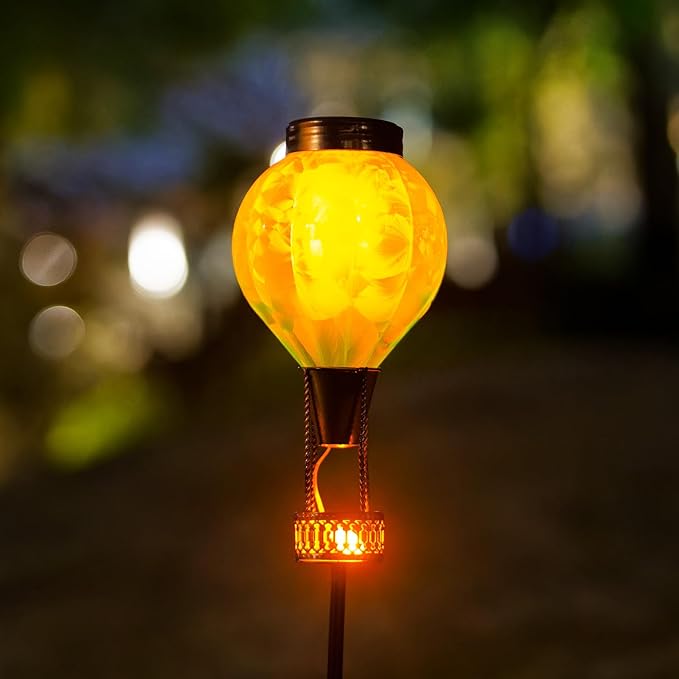 Solar Garden Lights Outdoor with Hot Air Balloon, Stake Garden Lights Solar Waterproof Flickering Lantern Lawn Pathway Patio Decor（Blue）