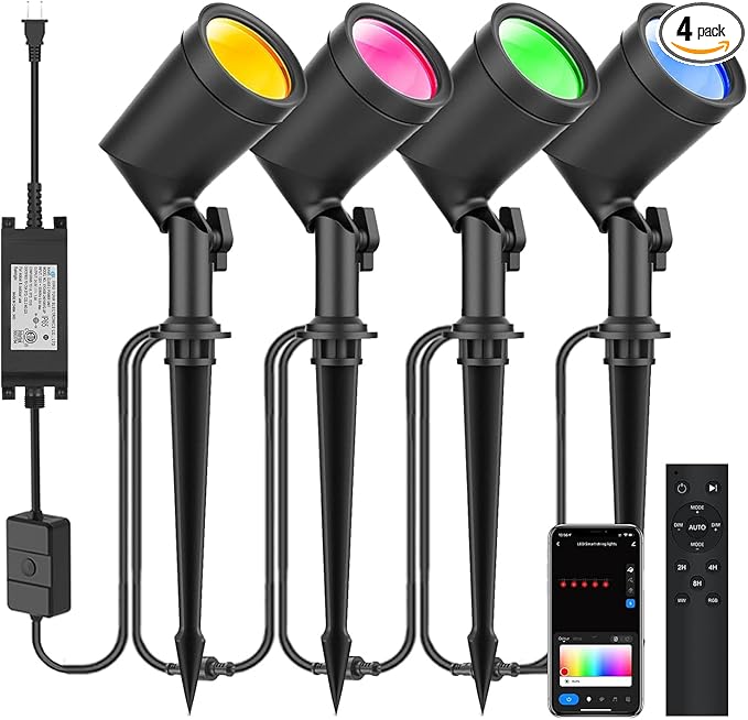 ZYAN APP Control Die-Cast Aluminum RGB Landscape Spotlights with Remote Control, Color Changing Music Sync Timer | Lumora