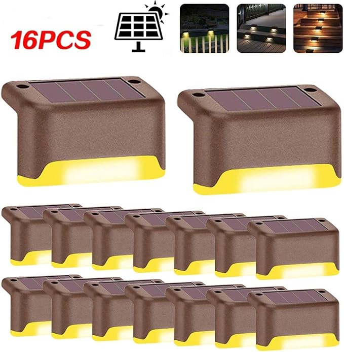 MODOAO Solar Deck Lights Solar Step Lights Waterproof Led Solar Lamp Led Solar Fence Lamp for Patio, Stairs,Garden Pathway, Fences and Path and Driveway (16 Pack)