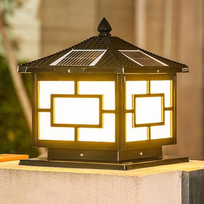 Exterior Pillar Pole Lantern with Solar Powered Rustic Pillar Lamp with 4 Light Modes Square Outdoor Waterproof Solar Lamp Solar Post Light for 4x4 Wooden Posts for Garden Yard Pathway CWVYKNP