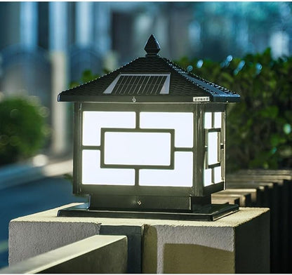 Exterior Pillar Pole Lantern with Solar Powered Rustic Pillar Lamp with 4 Light Modes Square Outdoor Waterproof Solar Lamp Solar Post Light for 4x4 Wooden Posts for Garden Yard Pathway CWVYKNP
