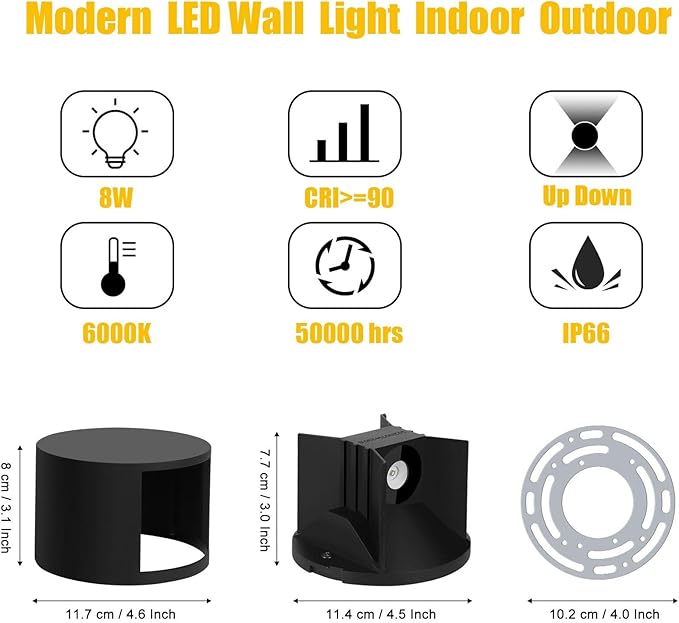 Kawell 8W Modern LED Wall Sconce Light Up Down Waterproof Outdoor Wall Lamp Indoor Hardwired for Bedroom Bathroom | Lumora