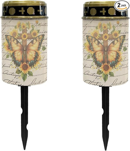 Solar Pathway Lights,Solar Lights Outdoor Waterproof Garden Stake Lights for Outside Yard Patio Solar Cross for Cemetery Landscape Lighting Flameless Warm White Pathway Lights Spotlights