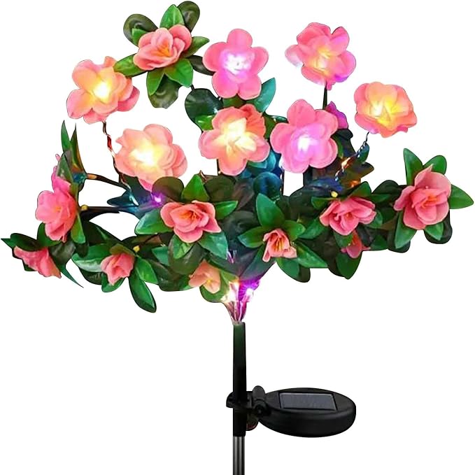 Solar Garden Lights,Outdoor Azalea Flowers Lights with 56 Colorful LED Powered Pathway Lights for Yard,Lawn,Patio,Garden Decor (Pink)