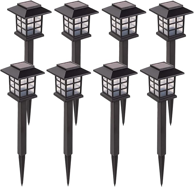 LAUREL CANYON Solar Pathway Lights, 8 Pack Outdoor Solar Landscape Decorative Lights, Automatic Walkway Lights with LED Light Bulbs for Garden, Path, Yard, Lawn, Square, Black