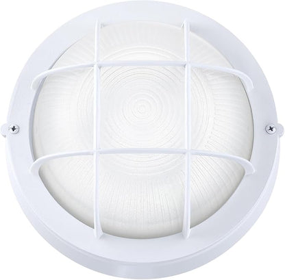 GRUENLICH 8'' Round LED Bulkhead Light, Outdoor Wall Lights Dimmable, Sauna & Exterior Lighting, ETL Rated, 15W 1600 Lumen, 5000K Daylight White, White Cast Aluminum, Wall/Ceiling Mount, 1 Pack