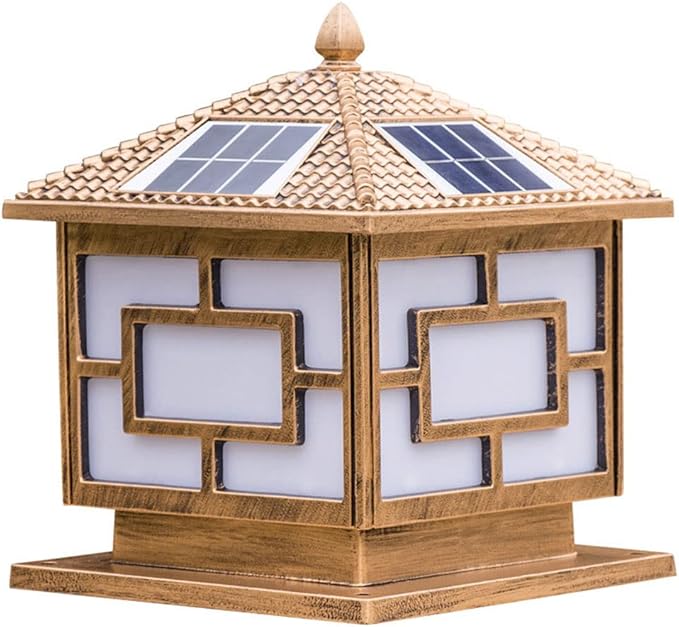 Exterior Pillar Pole Lantern with Solar Powered Rustic Pillar Lamp with 4 Light Modes Square Outdoor Waterproof Solar Lamp Solar Post Light for 4x4 Wooden Posts for Garden Yard Pathway