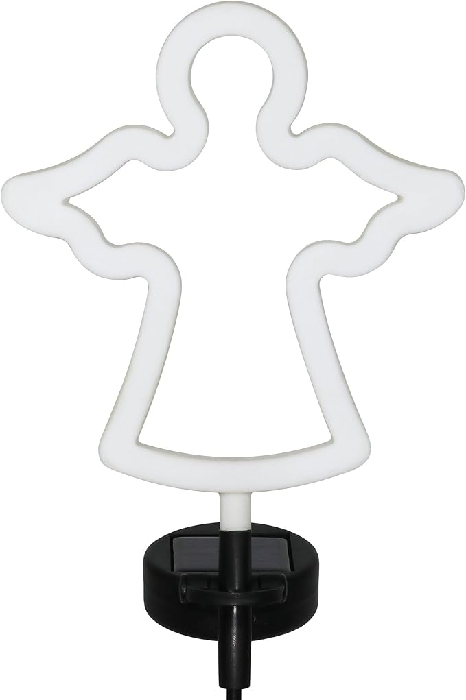 Exhart Garden Solar Lights, Decorative Angel Garden Stake, LED, Cute Yard and Pathway Decor, White Outline, 9.5 x 34.5 Inch