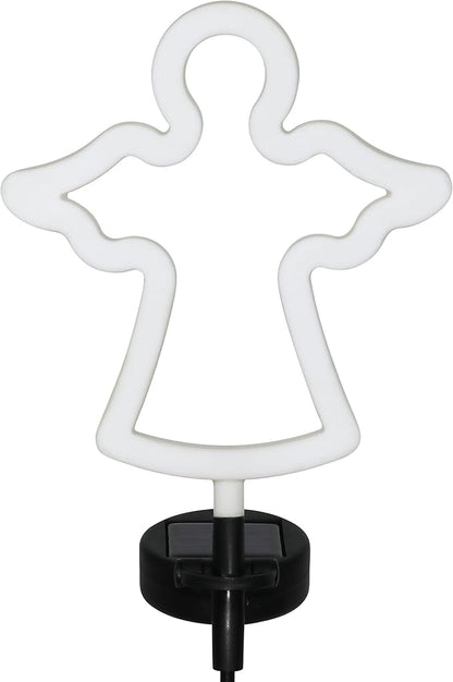 Exhart Garden Solar Lights, Decorative Angel Garden Stake, LED, Cute Yard and Pathway Decor, White Outline, 9.5 x 34.5 Inch