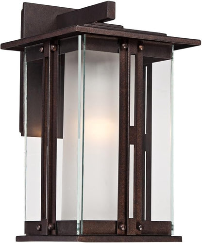 Franklin Iron Works Fallbrook Rustic Farmhouse Mission Outdoor Wall Light Fixture Bronze 13" Clear Frosted Glass Shades for Exterior Barn Deck House Porch Yard Patio Outside Garage Front Door