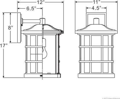 Urban Ambiance Luxury Craftsman Outdoor Wall Light, Medium Size: 17" H x 11" W, with Tudor Style Elements, Highly-Detailed Design, High-End Black Silk Finish and Water Glass, UQL1236