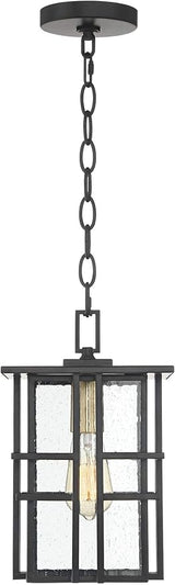 Possini Euro Design Arley Modern Outdoor Hanging Ceiling Light Fixture Black Geometric Frame 12 1/2" Seedy Glass | Lumora