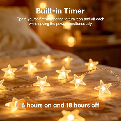 49.2ft Warm White Star String Lights, 100 LED with 16ft Extended Lead Wire & Remote, 8 Modes, IP44 Waterproof Plug in Linkable Lights for Outdoor Indoor Party Wedding