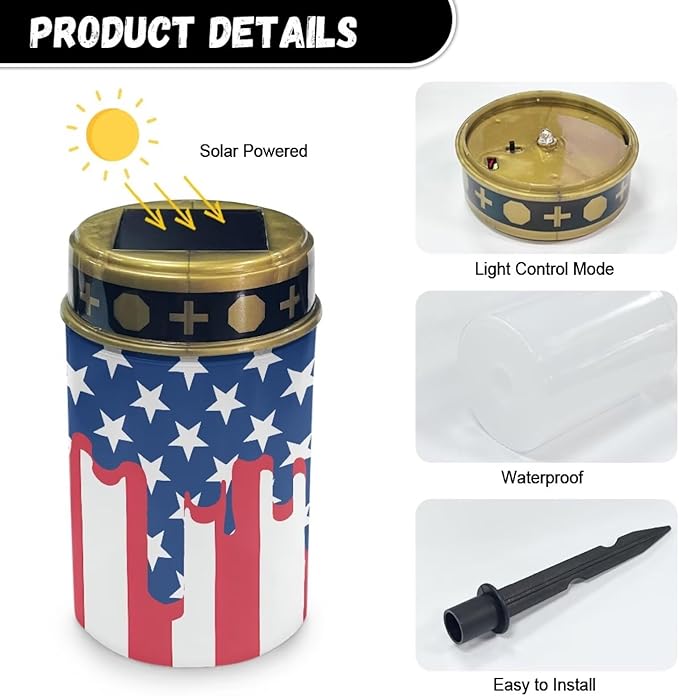 Solar Garden Stake Lights Decorations American Flag Waterproof Solar Lights for Outside
