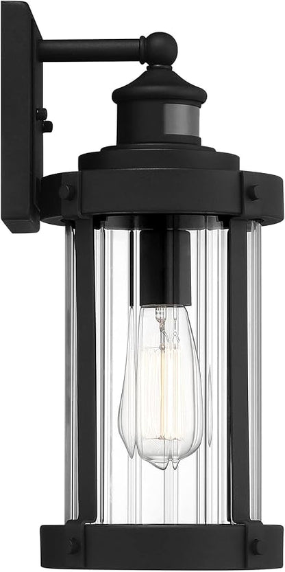John Timberland Stan Modern Industrial Outdoor Wall Light Fixture Textured Black Metal 15" Clear Ribbed Glass for Exterior House Porch Patio Outside Deck Garage Yard Front Door Garden Home