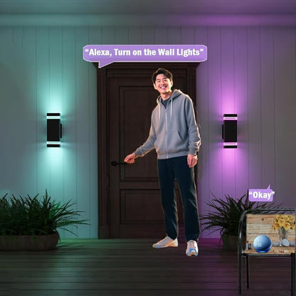 Mi.Light RF Remote Control RGB Colour Changing Lighting LED Double Up and Down Outdoor Wall Light,White Temperature 2700k- 6500k RGB+CCT Exterior Wall Lighting (3 Pack)