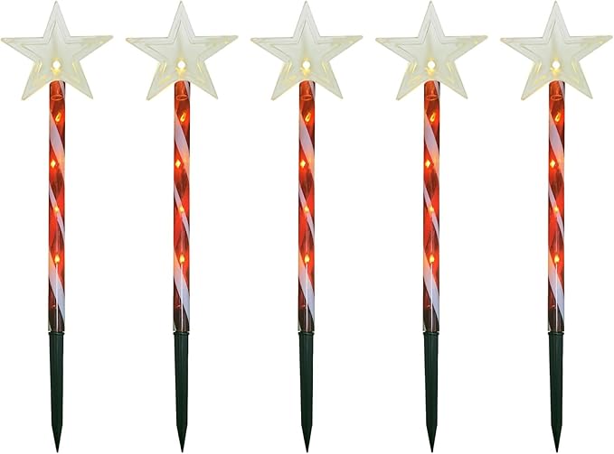 Outdoor Star Christmas Lawn Decorations, Five Cane Solar Pathway Lights, 18.5 X 4.7 In, Ip65 Weather-Resistant