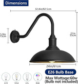 24" Extra Large Vintage Gooseneck Barn Light with Dusk to Dawn Sensor, Farmhouse Wall Mount Exterior Light Fixture | Lumora