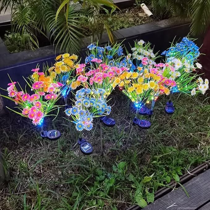 Solar Flower Lights Outdoor, Waterproof LED Daisy Flowers Solar Stake Decorative In-Ground Lights 2Mode for Garden Landscape Yard Pathway Wedding Party (Blue, 1Pack)