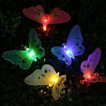 Butterfly Solar String Lights Outdoor, Waterproof 12 LED Solar Fairy Lights for Garden Patio Christmas Yard Party Camping Decor