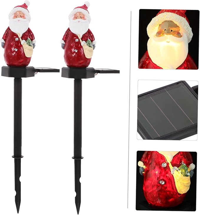 2pcs Santa Solar Stake Light Decorative Solar Lights for Garden Pathway Easy Installation Powered Outdoor Lawn Lamp for Christmas Decorations and Atmosphere