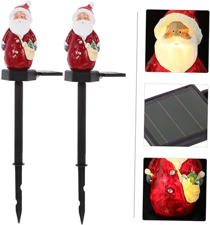 2pcs Santa Solar Stake Light Decorative Solar Lights for Garden Pathway Easy Installation Powered Outdoor Lawn Lamp for Christmas Decorations and Atmosphere