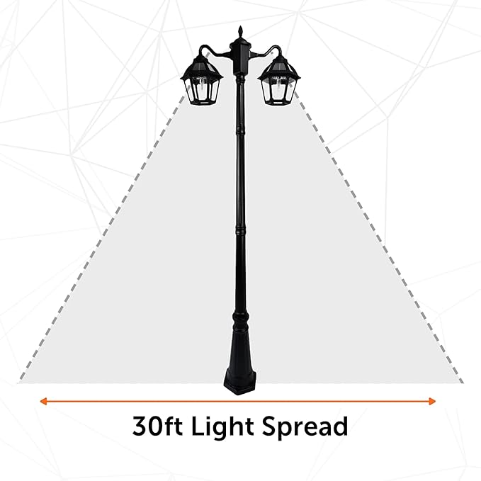 Gama Sonic Polaris Double Head Lamp Post (177B50002), Black Finish - Outdoor Path Light | Lumora