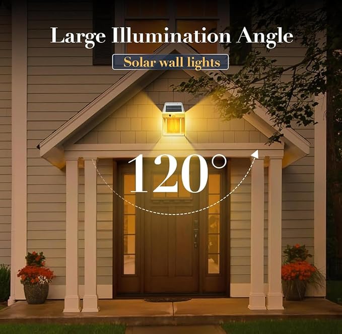 2-Pack 6.8" H Outdoor Solar Wall Light Motion Sensor Porch Flood Dawn Lighting 3 Lights Modes for Patio Garage Shed Barn Door Yard Outside Decorative Waterproot,- White.