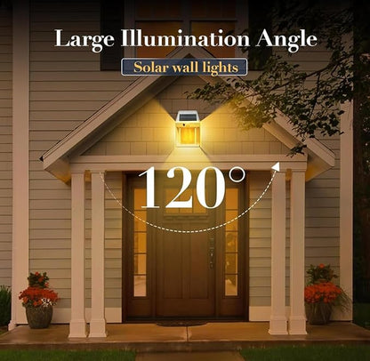 2-Pack 6.8" H Outdoor Solar Wall Light Motion Sensor Porch Flood Dawn Lighting 3 Lights Modes for Patio Garage Shed Barn Door Yard Outside Decorative Waterproot,- White.