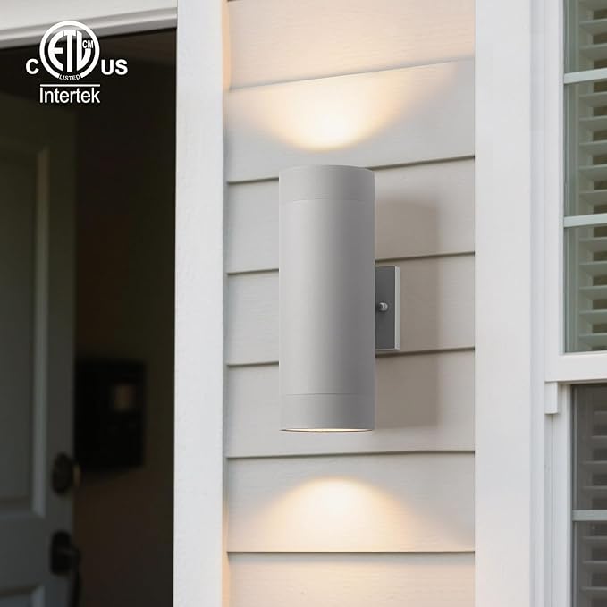 mirrea 14" Modern Outdoor Porch Light Patio Light in 2 Lights with Aluminum Cylinder and Tempered Glass Cover | Lumora