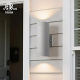 mirrea 14" Modern Outdoor Porch Light Patio Light in 2 Lights with Aluminum Cylinder and Tempered Glass Cover | Lumora