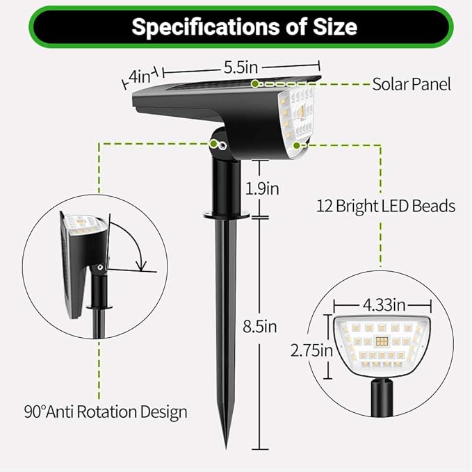 CLAONER Solar Spot Lights Outdoor, 3 Lighting Modes IP65 Waterproof Solar Lights Outdoor, 2-in-1 Solar Landscape | Lumora