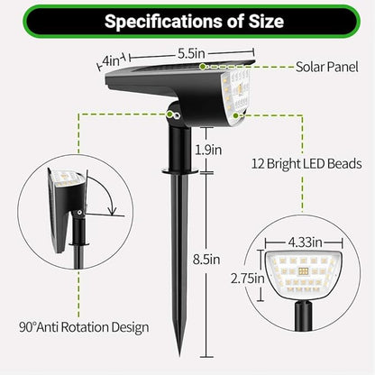 CLAONER Solar Spot Lights Outdoor, 3 Lighting Modes IP65 Waterproof Solar Lights Outdoor, 2-in-1 Solar Landscape Spotlights for Yard Backyard Trees House Garden Walkway-32 LED/Warm White(2 Pack)