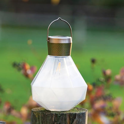 Allsop Gem Light - Outdoor Solar LED Latern - Hand Blown Glass - Waterproof with Easy Hang Frame (Milk)