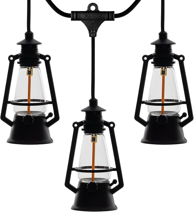 10 Light LED Flicker Flame Plastic Oil Lamp String Set, 20ft Black Wire – Indoor/Outdoor Vintage Flame Effect | Lumora