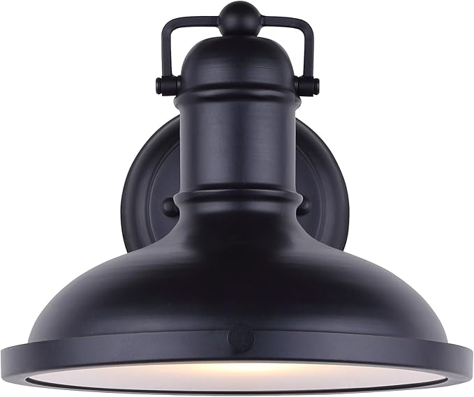 Canarm Marcella 1-Light Outdoor Wall Light Black Down Light with Frosted Glass Panel, Modern Farmhouse Lighting for Porch, Patio and Outdoor Entryway