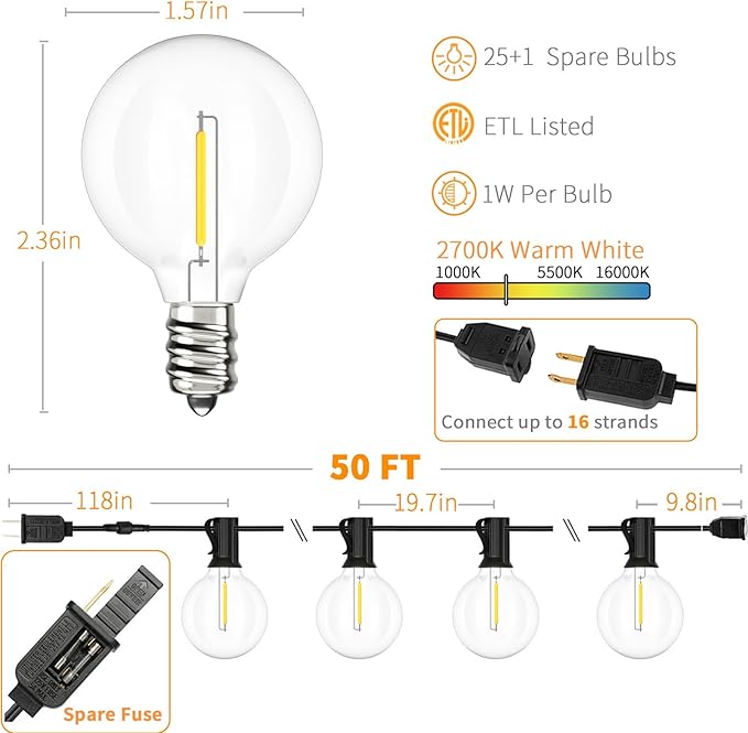 Svater 50FT ST38 Solar String Lights Outdoor with Remote + G40 50FT Patio String Lights | Lumora