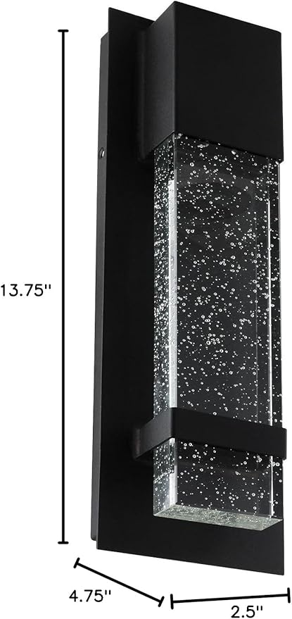 Sunlite LED Wall Sconce, Black Metal Frame with Raindrop Effect Glass Panel, 4.75" Wide, 5000K Daylight, Indoor & Outdoor, ADA Compliant