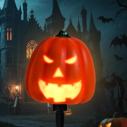 Halloween Outdoor Decor Pathway Lights Ghostface Pumpkin with Scary Voice Battery Powered Garden Stake Lights, Handblown Stake Decorative Path Lights for Outdoor Garden Lawn Patio Decorations 3 Pack