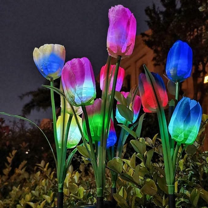 anso LED Solar Light Simulation Tulip Lawn Stake Lamps Outdoor Decor Garden DIY Path Light (Yellow)