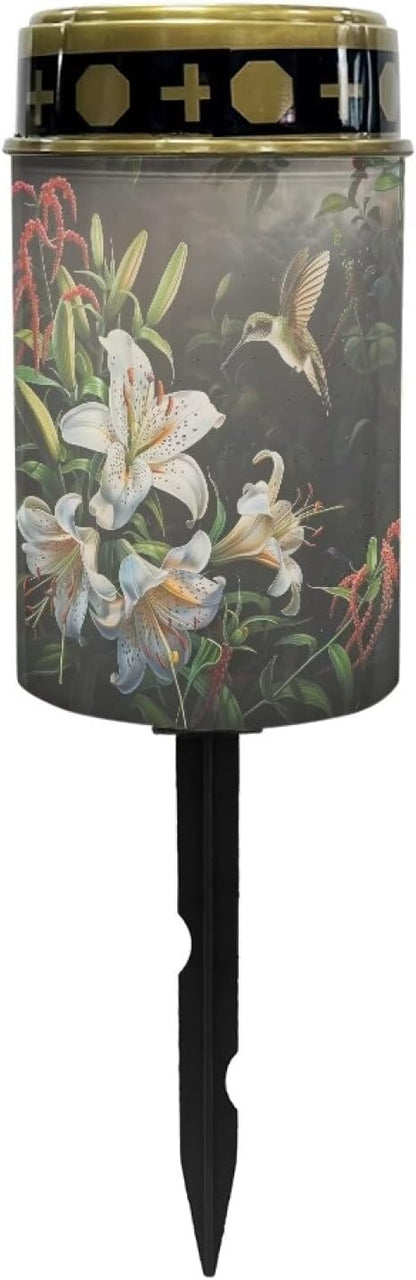 Hummingbird Lily Flower Solar Garden Lights for Easter Outdoor Waterproof Cemetery Decorations Outdoor Lights, Multipurpose Solar Lights Decorative Memorial Lights for Loss of Loved One