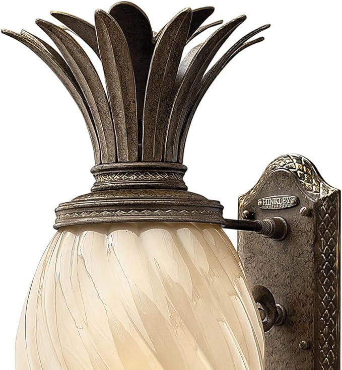 Hinkley Plantation Large Wall Mount Outdoor Lantern - Aluminum, Clear Optic Glass Shade, Pineapple Theme -Pearl | Lumora