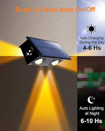 8Pack 3Side Color Changing Solar Powered Fence Lights Outdoor Decorative LED Waterproof Yard Lamps for Outside Wall, Deck, House Patio, Rail, Stair, Yard, Pool, 7 Colorful Modes, 1-Min Installation