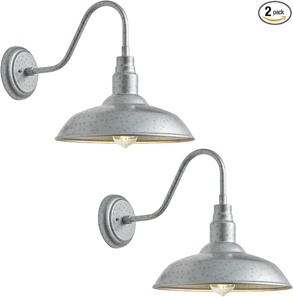 10in. Dome Outdoor Gooseneck Barn Light, 2 Pack Galvanized Steel Exterior Gooseneck Lighting Fixture with Wall | Lumora