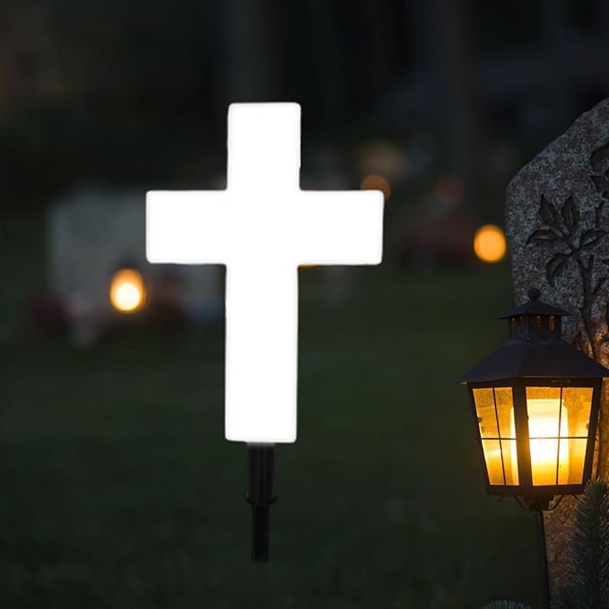 Ragyzity Solar Cross Garden Stake Outdoor Lights, Solar Cross for Cemetery, Solar Powered Cross Lights Stake, LED Jesus Cross Light Decoration Garden Cross Marker for Yards, Gardens, Patio